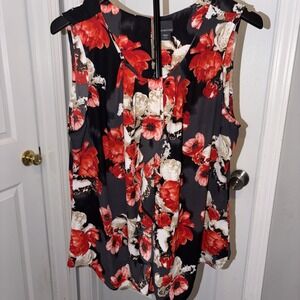 Covington Red & Black Floral Ruffle Front Sleeveless Blouse XL Cottagecore Boho